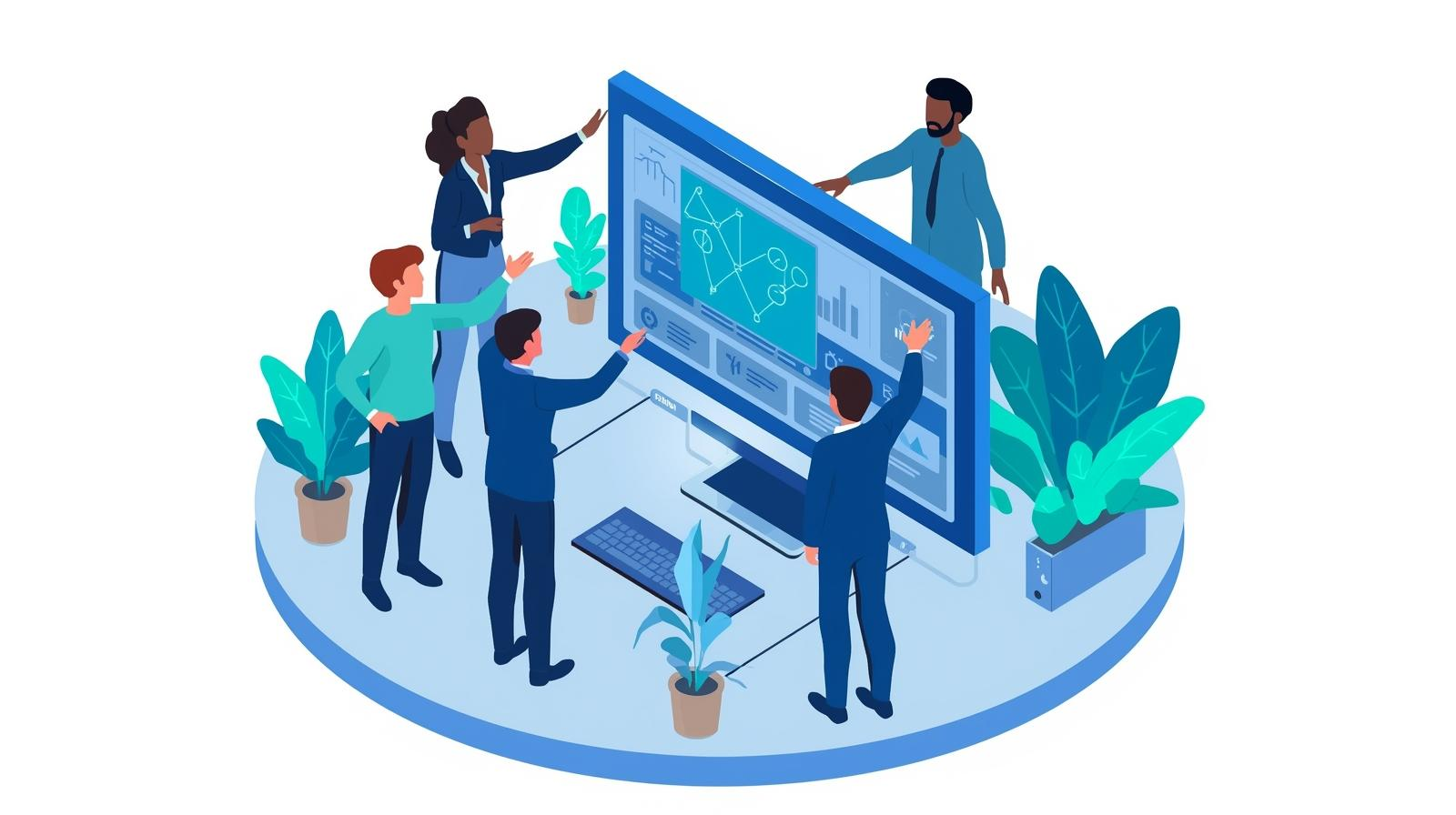 AI generovaná ilustrácia IT tímu pri spolupráci